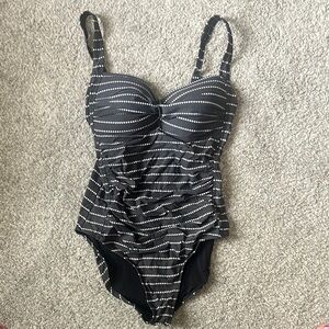 Black and White Striped One-Piece Swimsuit by Niptuck